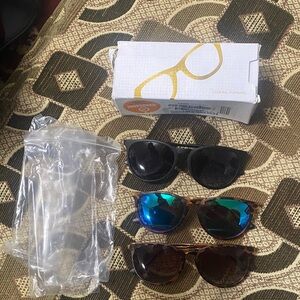 Women’s Round Sunglasses Bundle – Black, Blue Mirror, Tortoise | UV400 | CHBP